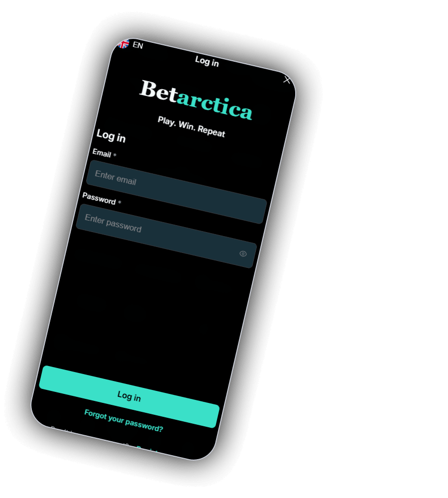 Betarctica login window with Email and Password fields and the Forgot your password link